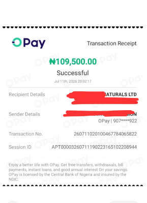 OPay receipt for ₦109,500